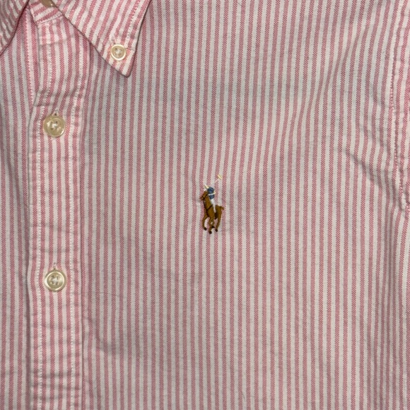 Ralph Lauren pink and white button-down striped shirt with logo slim fit - Picture 3 of 5
